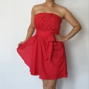 Express Belted Strapless Ruffle Dress